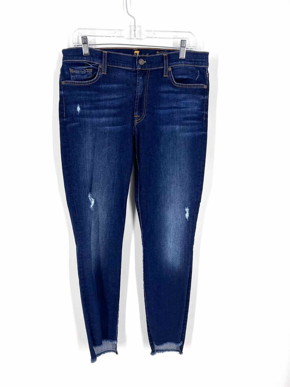 7 For All Mankind Size 31=12 Dk Denim Distressed Frayed Premium Denim Jeans